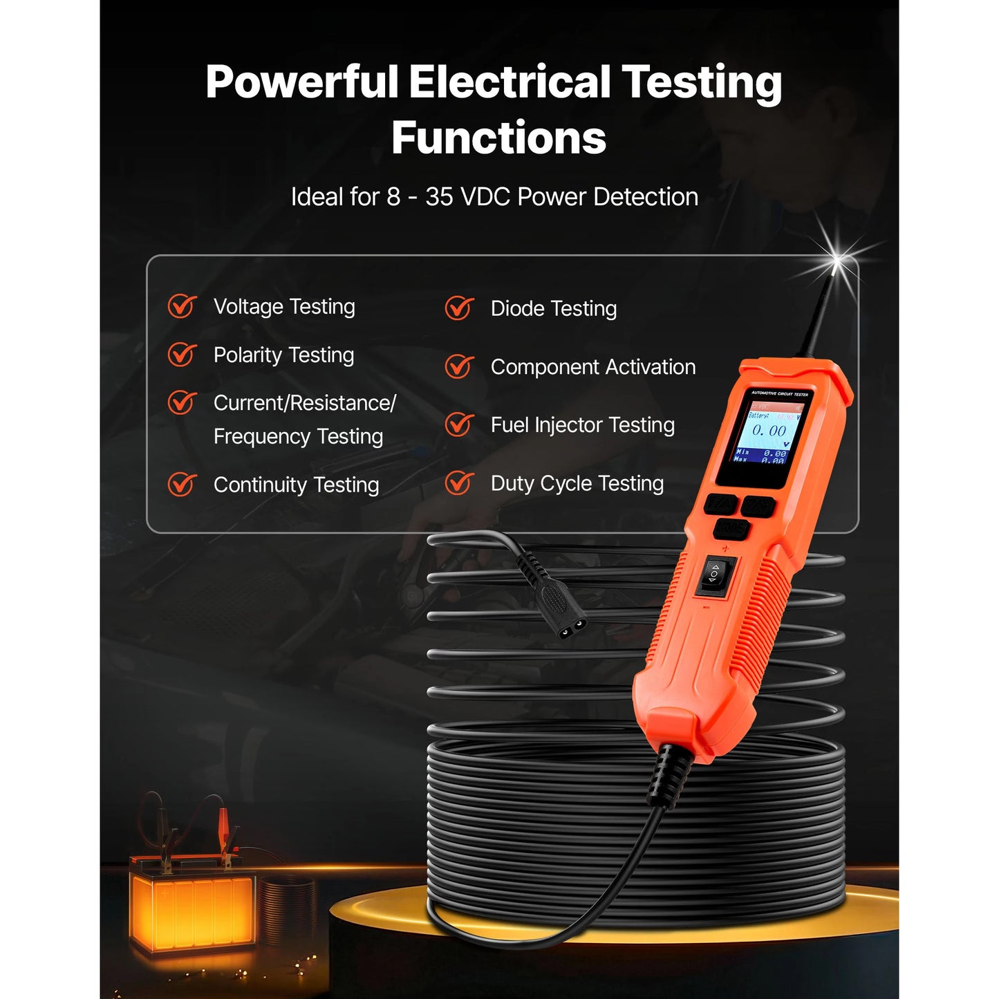 SucceBuy Automotive Circuit Tester 8-35 DCV with TFT Color Display Lighting Automotive 4/6 m Cable Electrical Detector Finder