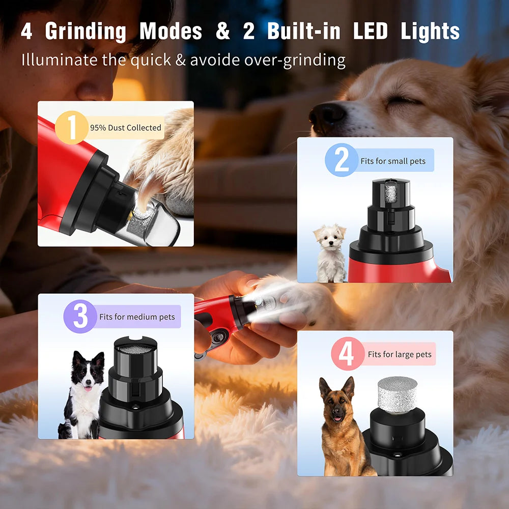 JOYU Rechargeable Dog Nail Grinder with LED Light - 6 Speed Quiet Electric Pet Nail Trimmer for Small Medium Large Dogs & Cats