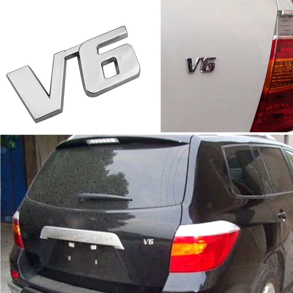 3D Chrome Metal V6 Car Auto Tailgate Sticker Trunk Lid Emblem Badge Decal