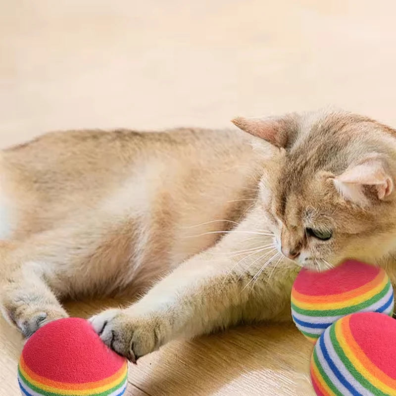 10-30Pc Colorful Cat Toy Ball EVA Bite-Resistant Elastic Rainbow Ball Kitten Puppy Chewing Training Interactive Toy Pet Supplies