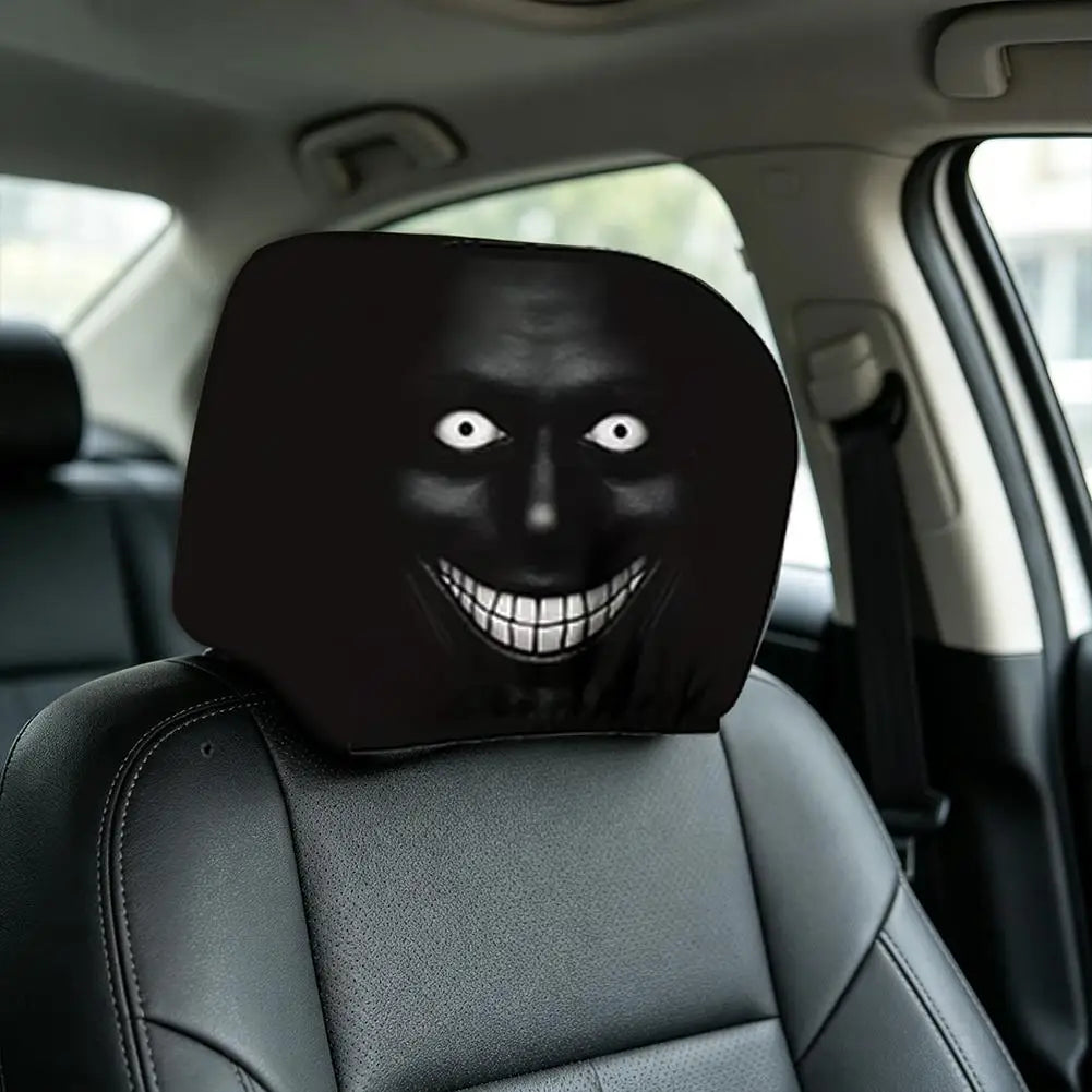 2/4PCS Creepy Face Car Headrest Covers Universal Dark Mystery Portrait Print Elastic Headrest Covers Halloween Style Car Gadgets
