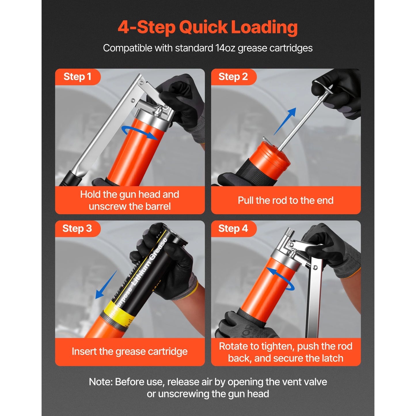 SucceBuy 10000 PSI Grease Gun High Pressure Pistol Grip 14 oz Grease Gun Kit with 18in Flex Hose &Nozzle for Automotive Marine
