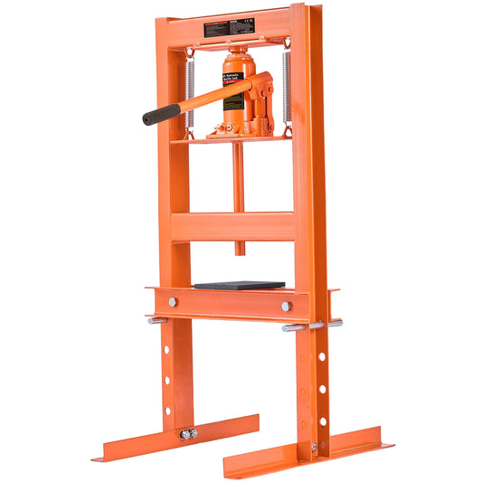 SucceBuy 6/12 Ton Hydraulic H Frame Garage Floor Adjustable Shop Press with Plates 6/12T Orange for Garage or Professional Shop