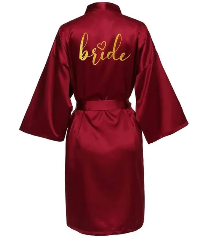 Wedding Party Team Bride Robe Kimono Satin Pajamas Bridesmaid Bathrobe Gold Letter SP093