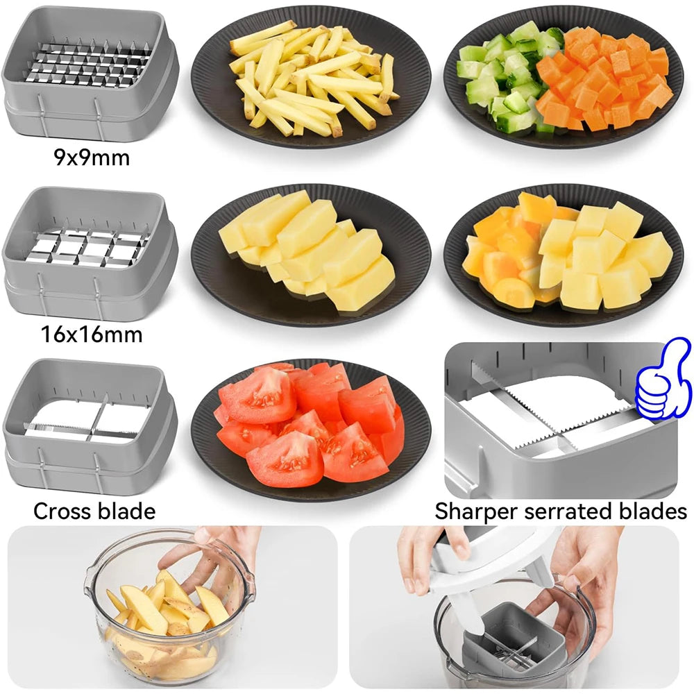 LMETJMA 3 in 1 Vegetable Chopper Multifunctional Vegetable Chopper Cutter Dicer Kitchen Potato French Fry Cutter with Container