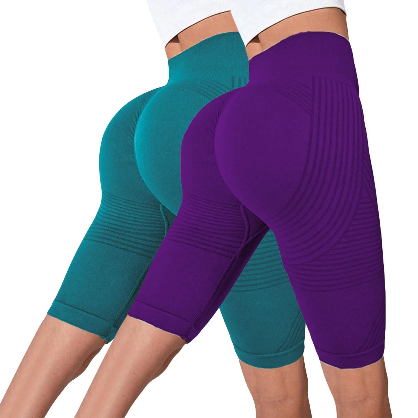 2-Pack of European and American hot-selling seamless hip-lifting fitness pants, belly-tight high-waisted peach hip yoga shorts