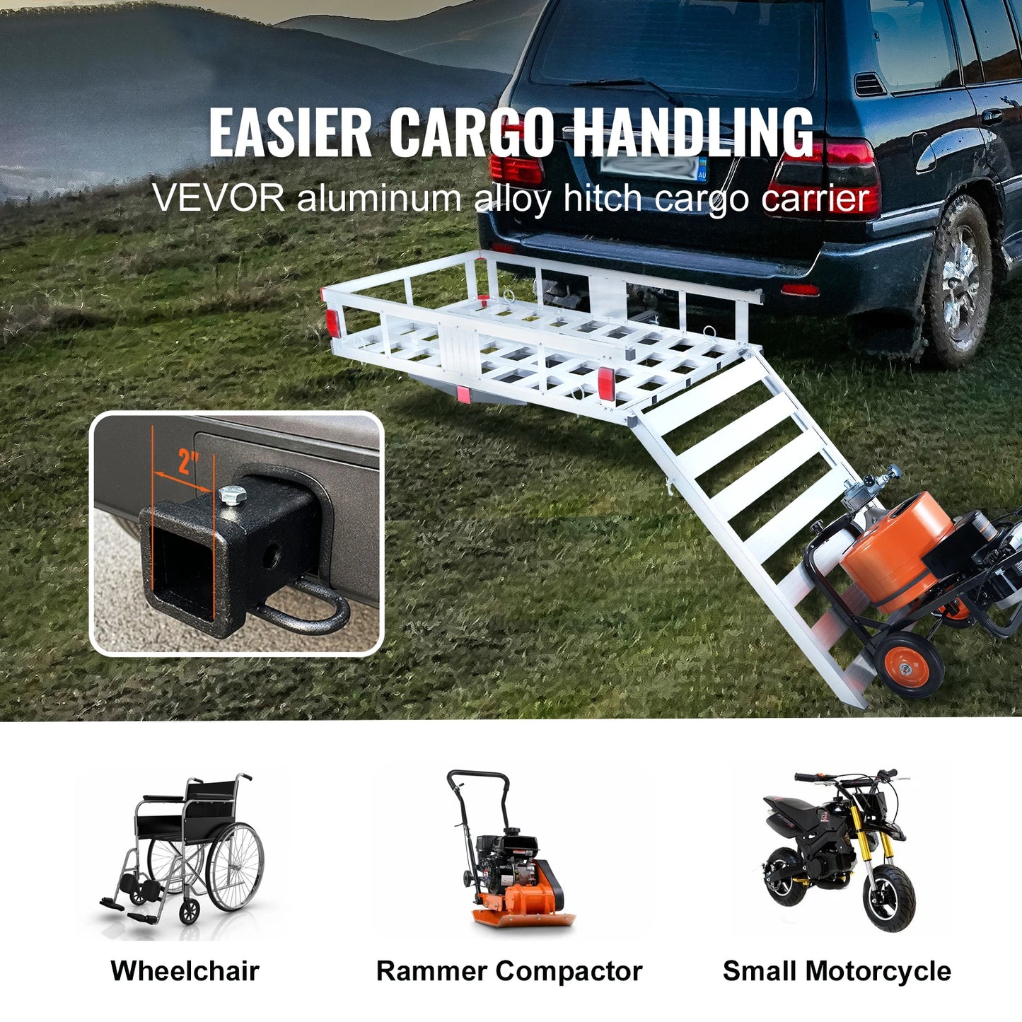 SucceBuy 47/53/60 in Hitch Cargo Carrier 400/500lbs Capacity Trailer Hitch Mount Aluminum Cargo Basket for Truck Pickup Camping