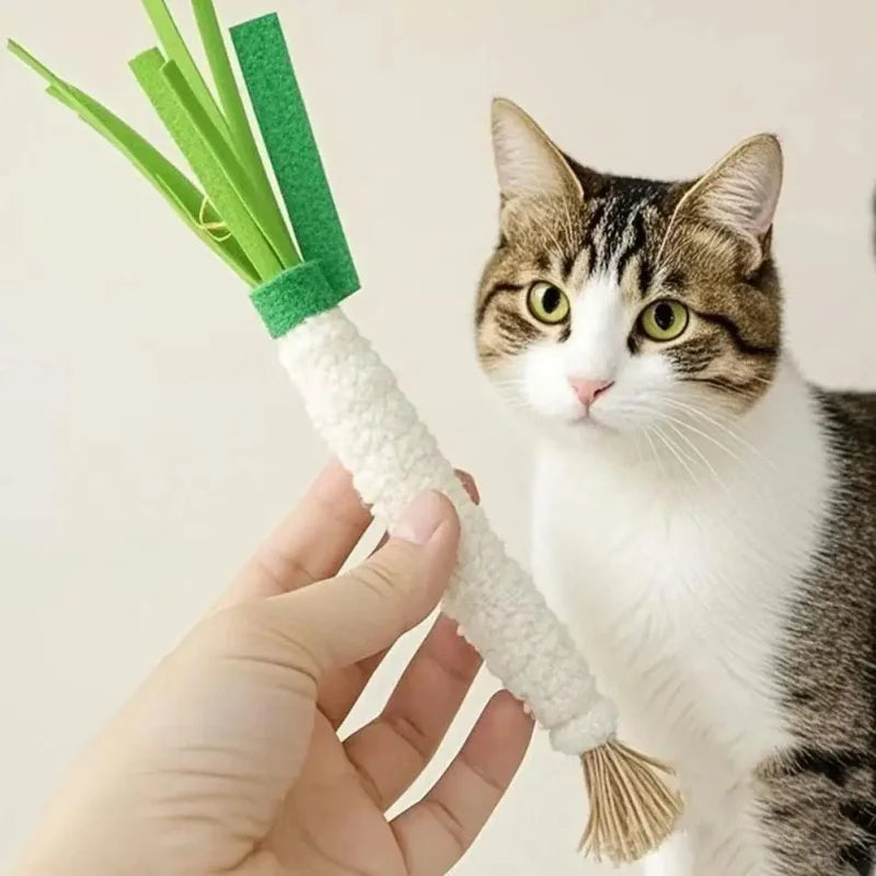 Cat Chew Toy Scallion-Shaped Catnip Molar Stick Bell for Kitten Teething Relief Teeth Cleaning  Training Cat Toy
