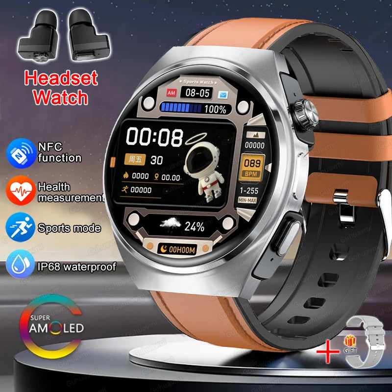 2026 New Man Smart Watch TWS Headset Two In One Wireless Bluetooth Dual Earbuds Call Health Monitor Sport Tracker NFC Smartwatch