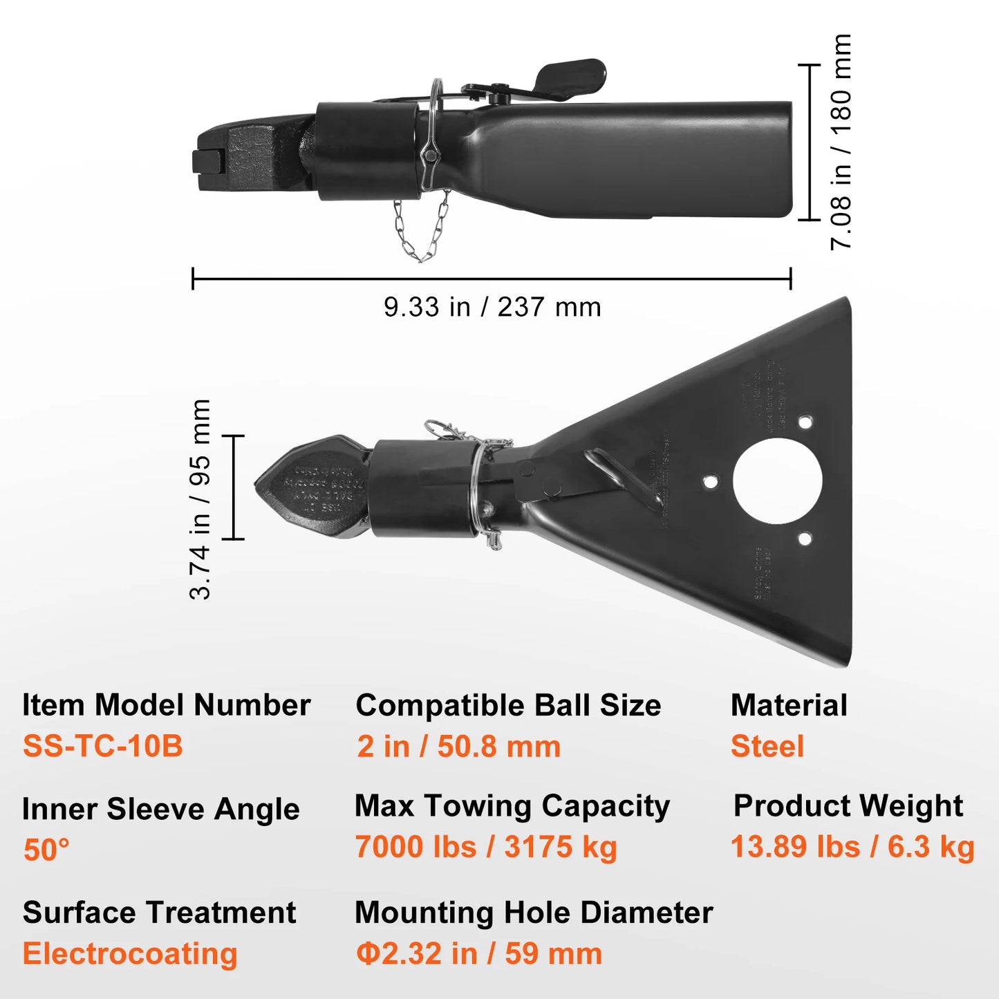 VEVOR 7000 lbs A-Frame Trailer Coupler Fits 2-Inch Hitch Ball Size Channel RV Parts Camper Accessories Caravan Components