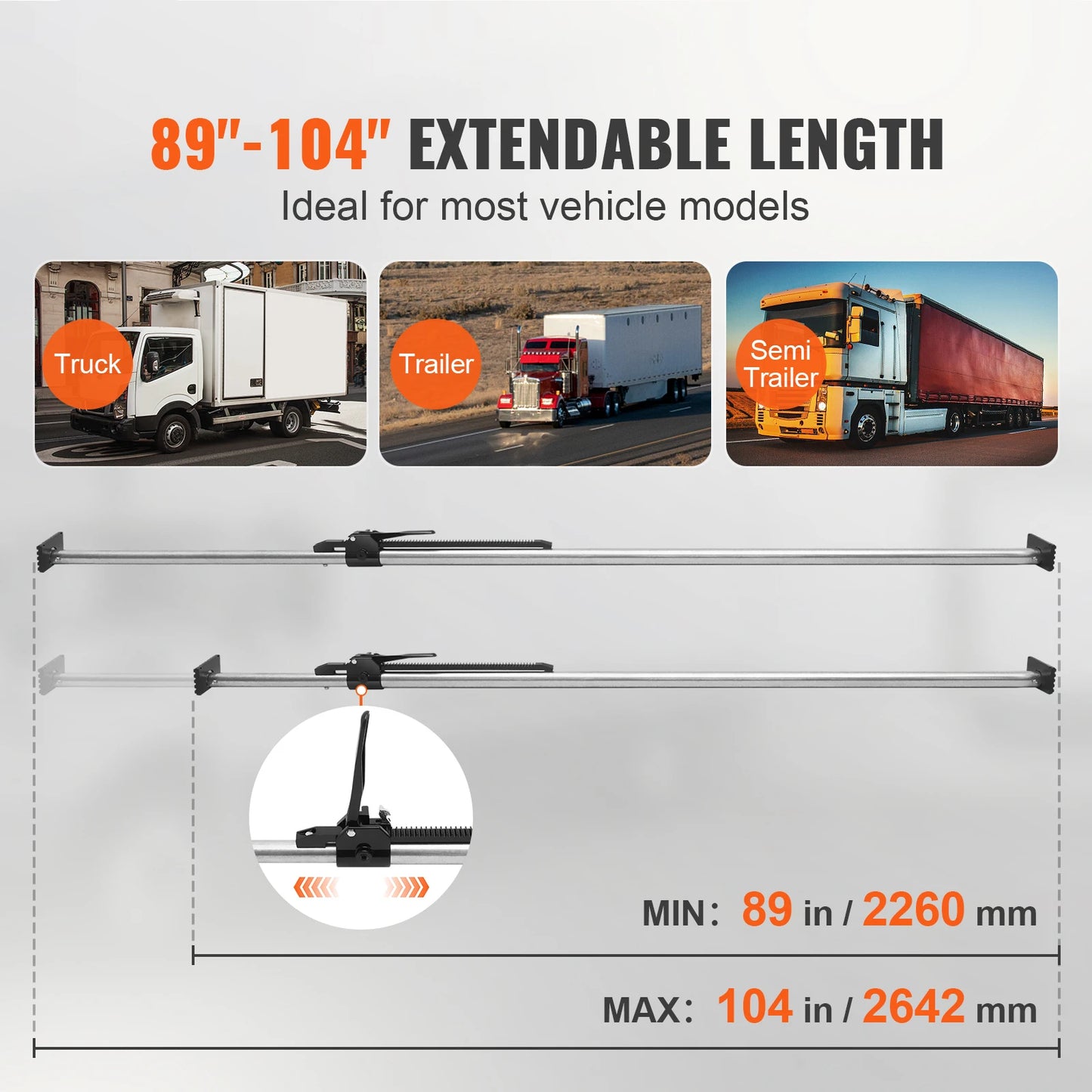 SucceBuy Cargo Bar Truck Bed Bar Adjustable from 40"- 73" Heavy-duty Steel Cargo Stabilizer Bar with 220 lbs Capacity for Pickup