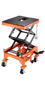 SucceBuy Hydraulic Motorcycle Lift Table 350 LBS Capacity Motorcycle Scissor Jack Lift with Wide Deck J-hooks 4 WheelsHydraulic