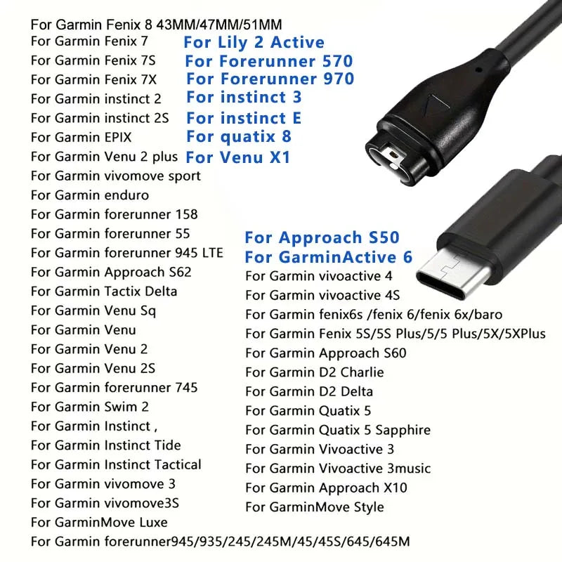 Charger for Garmin Approach S10 S12 S40 S42 S50 S60 S62 S70 Smart Watch Replacemnet Charging Cable