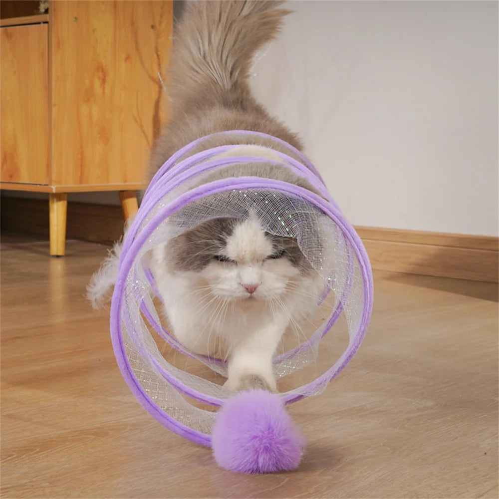 3PCS Cat Tunnel Collapsible Toy Feather Funny Exercise Indoor Ball Mouse Feather Toy