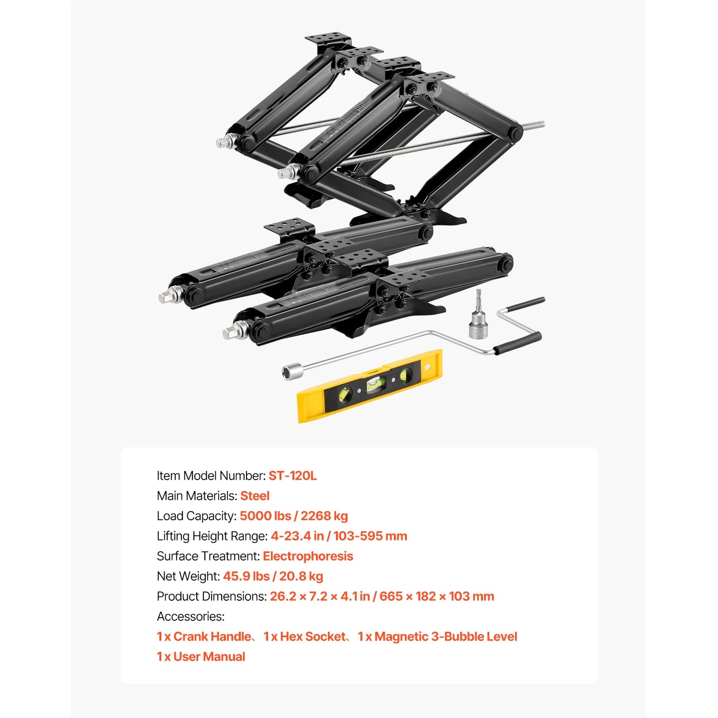 SucceBuy 9000lbs RV Scissor Jacks 4-23.4in RV Stabilizer Leveling Scissor Jacks Set of 2 Heavy Duty Stabilizer Jack with Handle