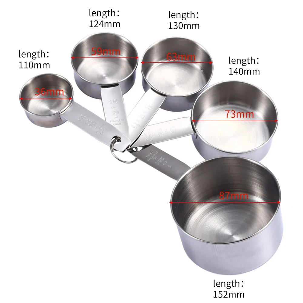 5 PCS Stainless Steel Measuring Cups and Spoons Set Kitchen Baking Gadget Tools