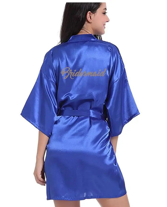 RB91 2017 Fashion Silk Bride of Mother Robe with Gold Letter Sexy Women Short Satin Wedding Kimono Sleepwear Get Ready Robe