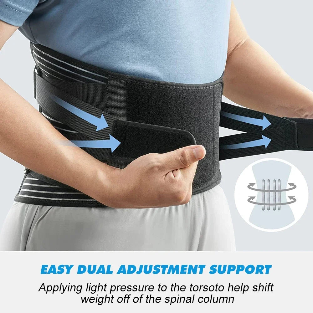 Black Brace for Lower Back Pain Relief, Breathable Waist Brace Adjustable Lumbar Support for Herniated Disc, Sciatica, Scoliosis