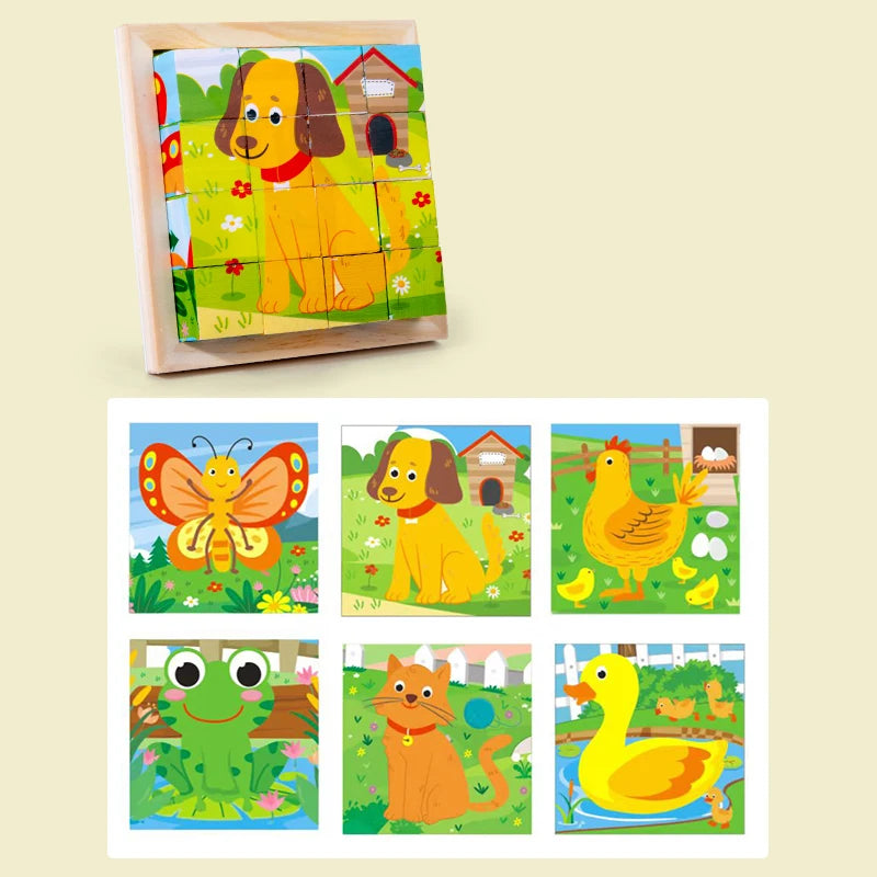 A Set of Six-Sided 3D Cube Puzzle Tray Wooden Children's Storage Toys Children's Educational Toys Fun Game