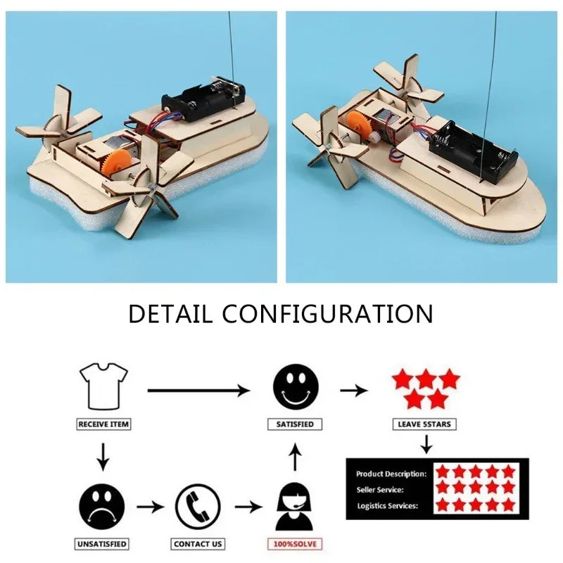 Exquisite Model Boat Vehicle Remote Control Boat for Kids Birthday Gifts Novelty Science Training DIY Wooden Vehicle Self-Made