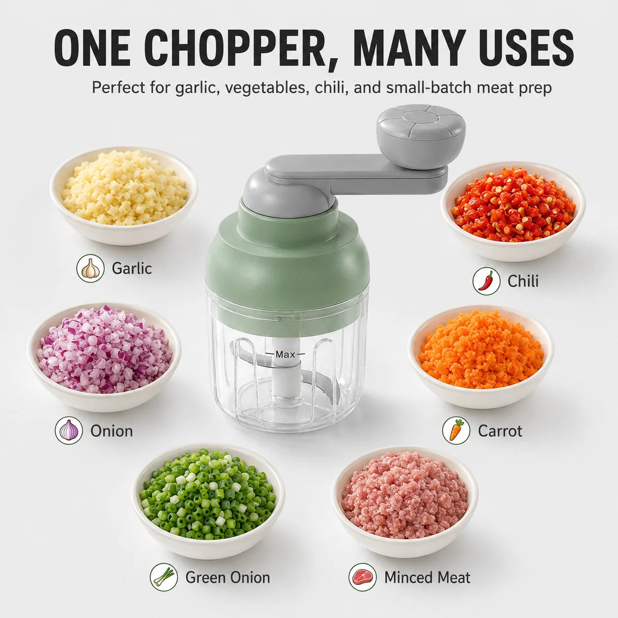 Manual Food Processor 250ML Hand Crank Vegetable Chopper Rotary Garlic Press Mincer Meat Blender Easy Clean Kitchen Gadgets