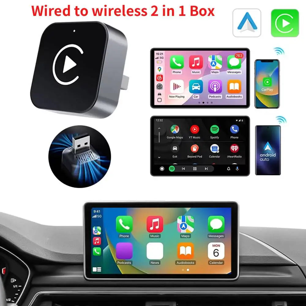 2025 New 2IN1 Wireless CarPlay Android Auto USB Adapter Dongle Smart Mini Box Plug Play For VW Toyota Nissan Honda Ford Benz KIA