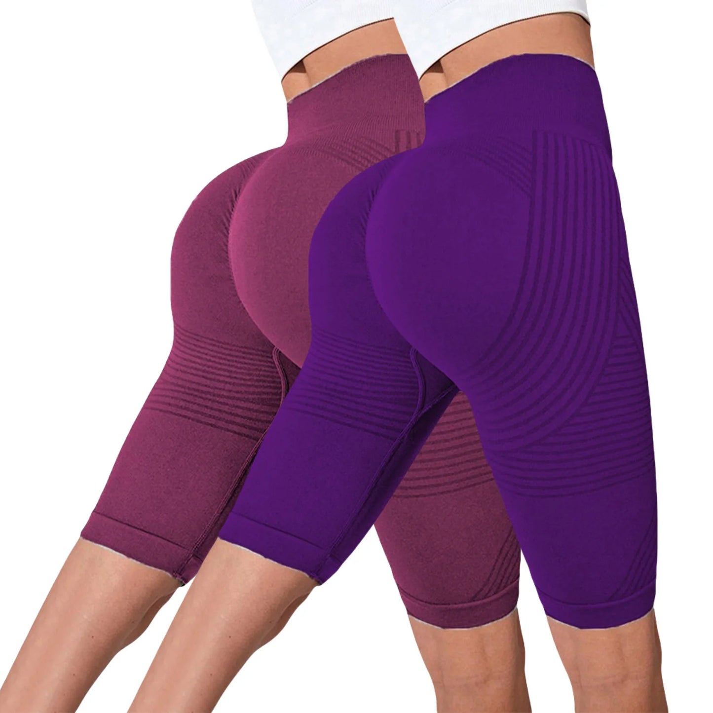 2-Pack of European and American hot-selling seamless hip-lifting fitness pants, belly-tight high-waisted peach hip yoga shorts