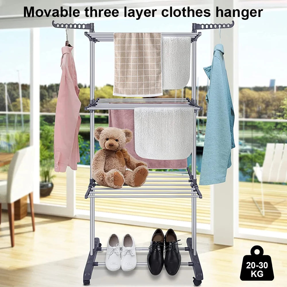 Foldable 3 Tier Clothes Airer Folding Hanger Drying Rack Multi-Functional Stand