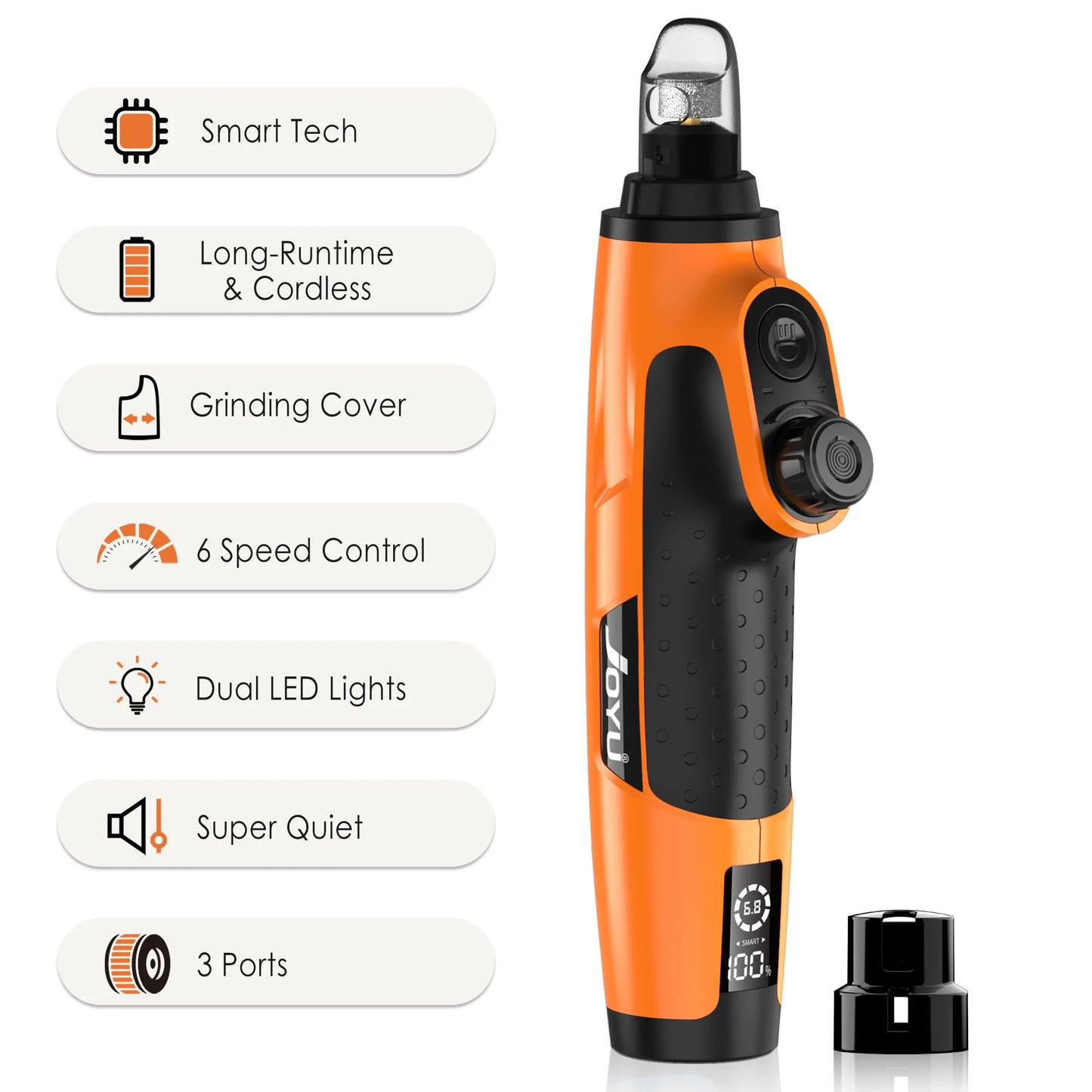JOYU Rechargeable Dog Nail Grinder with LED Light - 6 Speed Quiet Electric Pet Nail Trimmer for Small Medium Large Dogs & Cats