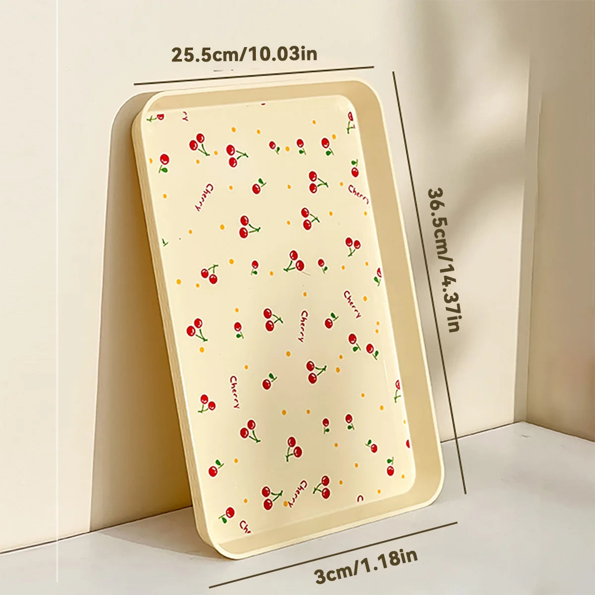 WORTHBUY Multifunctional Plastic Serving Tray Cherry Pattern Fruit Dessert Plates Kitchen Organizer Perfume Jewelry Storage Tray