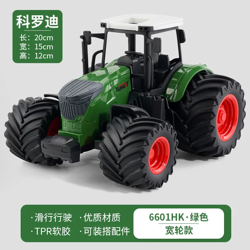1:24 Scale Remote-Controlled Tractor Toy Alloy Electric Farm Truck with Headlights RC Car Set for Kids Birthday Christmas Gifts