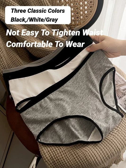 3Pcs Cotton Women'S Panties Triangle Sports Style Minimalist Girls' Underwear Mid Waist White Black