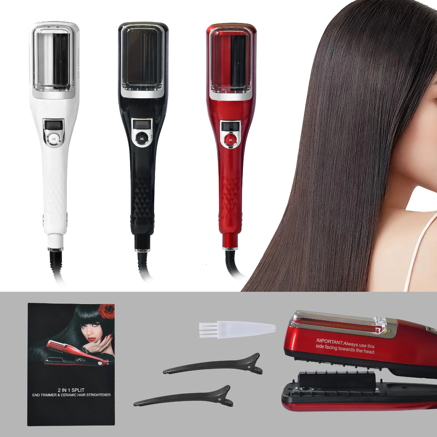 Hair straightener with 5 levels, 140-220 high temperature anti scald design, multifunctional straightener that can trim split en