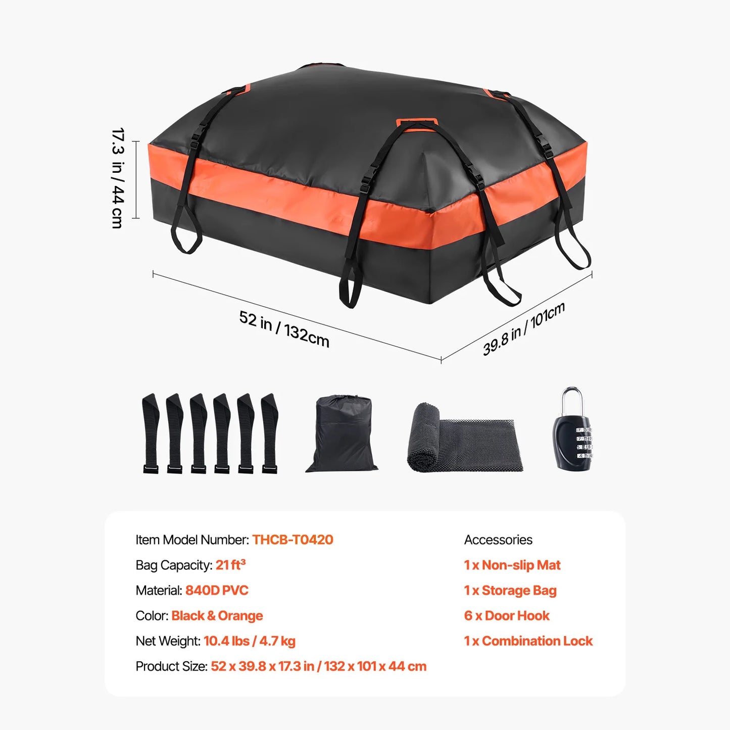 SucceBuy Car Rooftop Cargo Carrier Bag 15/21Cubic Feet Roof Cargo Carrier 840D PVC Waterproof Car Roof Luggage Bag All Vehicle