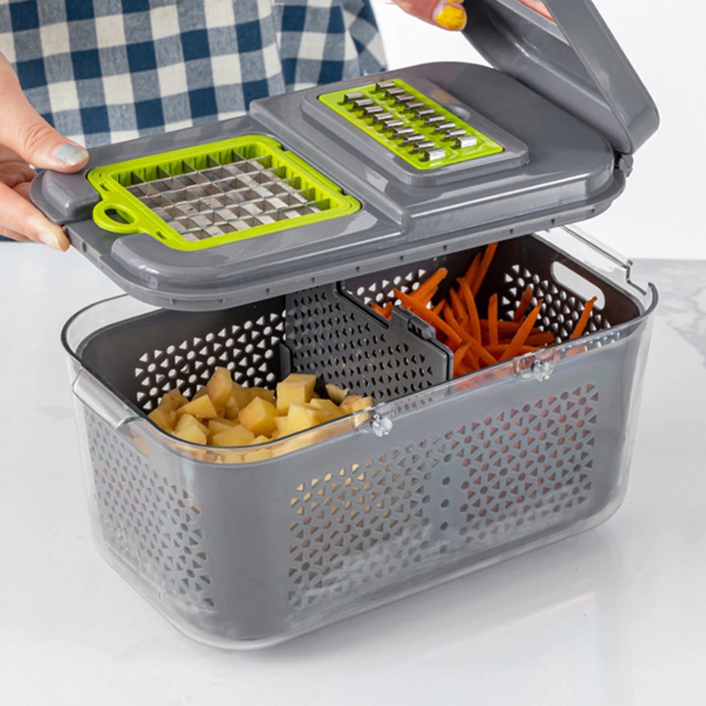 22 in 1 Multifunctional Vegetable Chopper Manual Chopper with Container Food Chopper Cutter for Onion Garlic Carrot Potato With