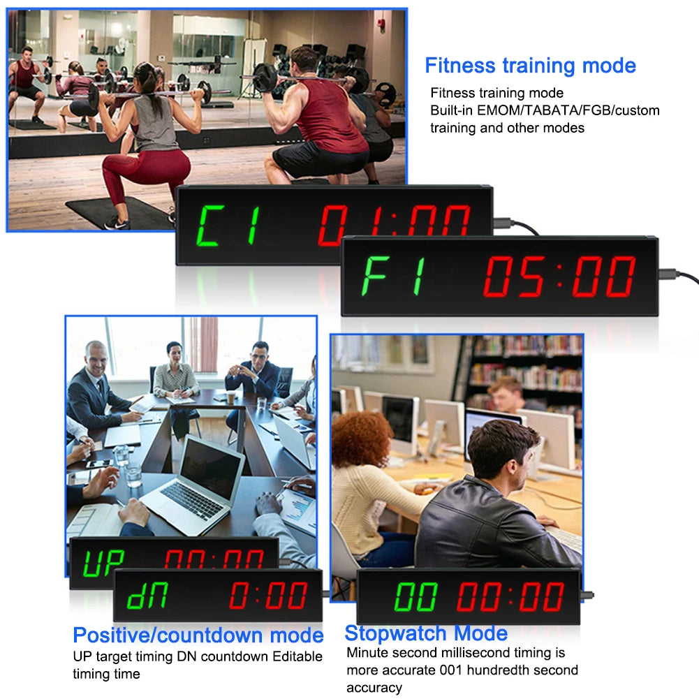 LED Digital Countdown Wireless Remote Control Digital Countdown Clock Aluminum Alloy with Adhesive Hook for Competition Training