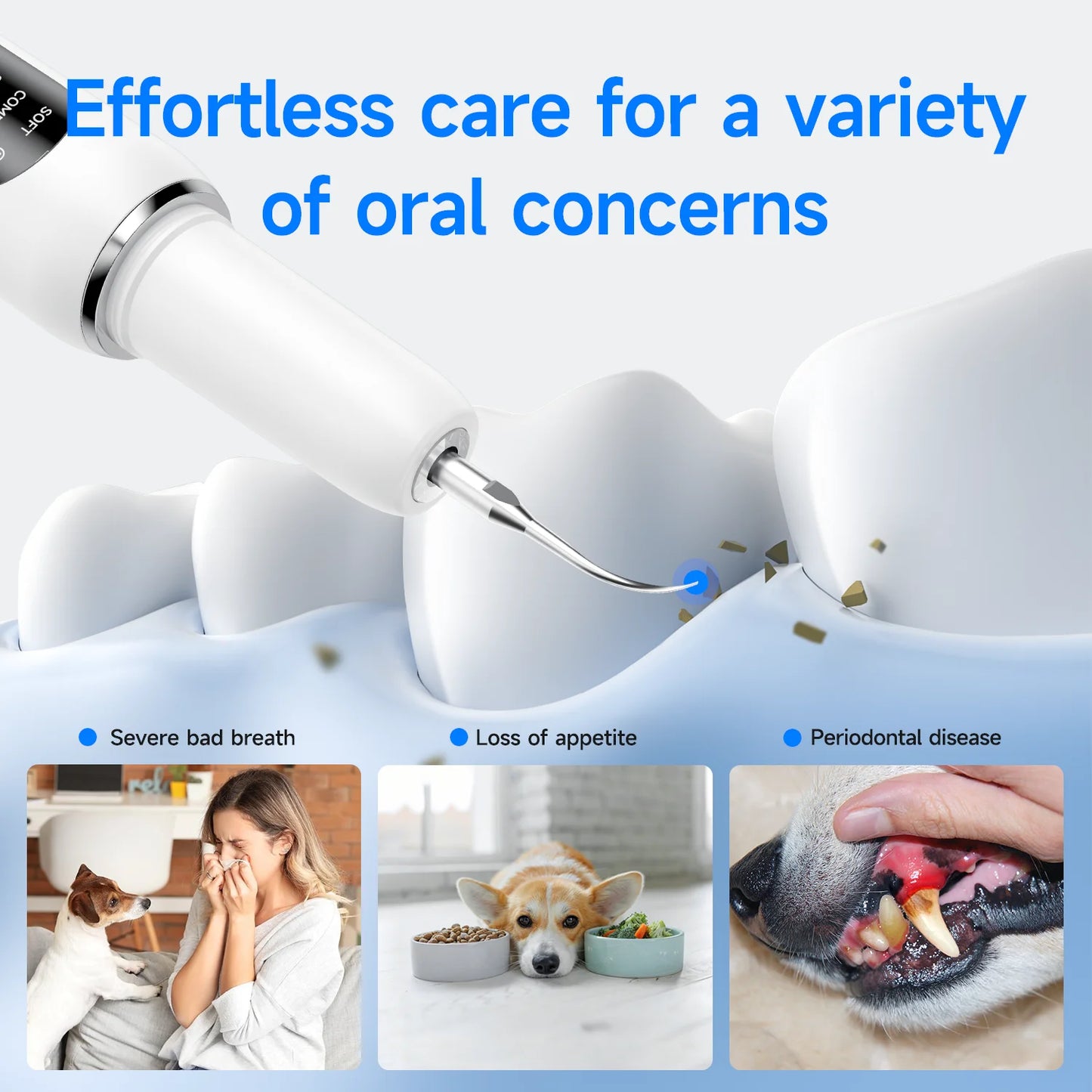 Dog Cat Ultrasonic Dental Scaler 5 Cleaning Modes Calculus Dental Plaque Cleaner Tartar Calculus Remover Pet Teeth Cleaning Kit