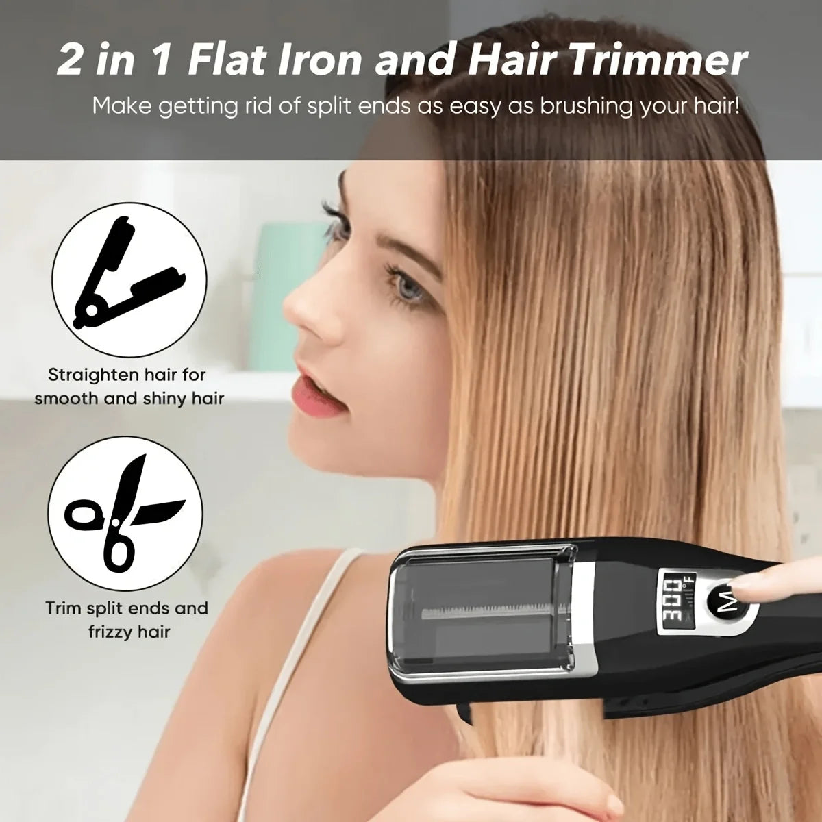 Hair straightener with 5 levels, 140-220 high temperature anti scald design, multifunctional straightener that can trim split en