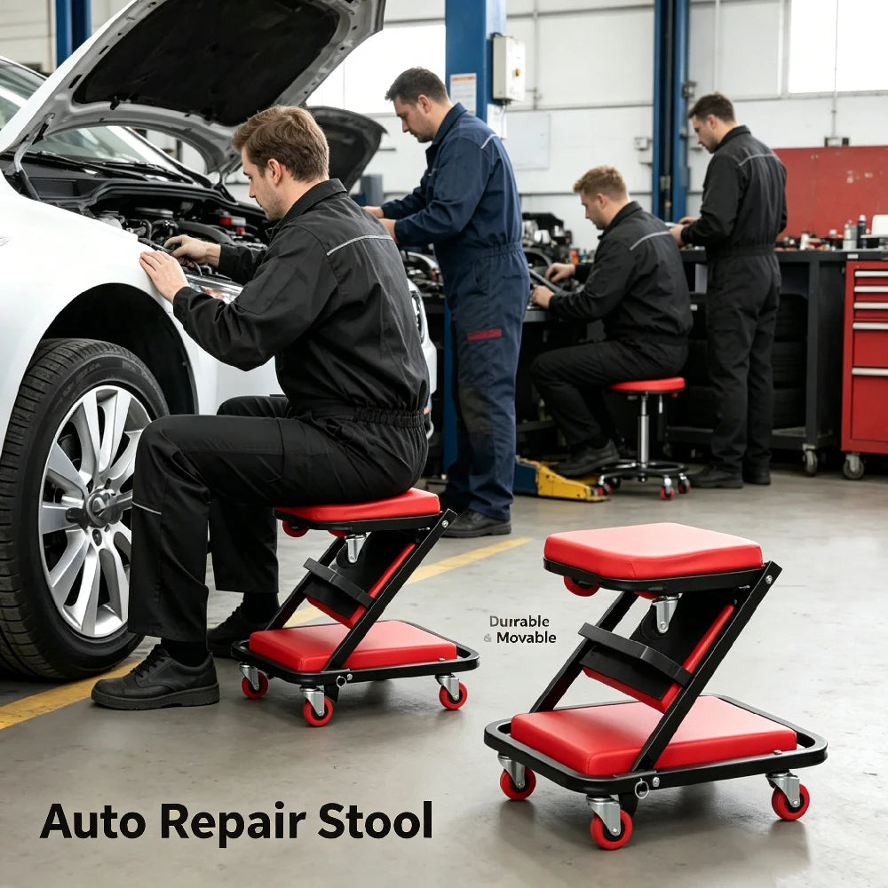 Folding Z-Creeper 2-in-1 Mechanic Stool, 36" Rolling Garage Chair & 6 Casters,300LBS Auto Repair Creeper for Shop,Lay Downor Sit