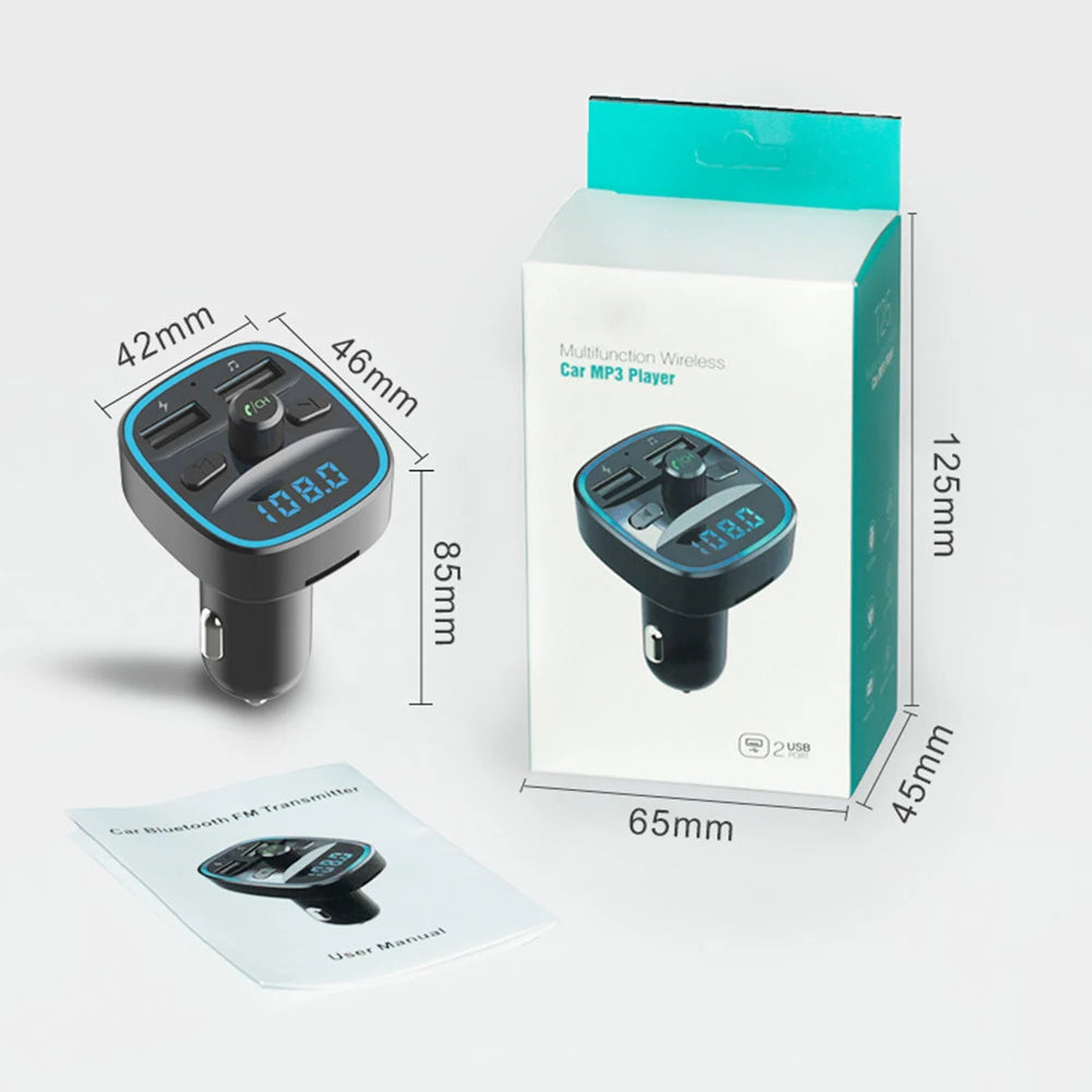 T25 Car Bluetooth 5.0 FM Transmitter MP3 Player Fast Charging Dual USB Charger 87.5-108MHz 2.4A MAX Dual USB Car Charger Adapter