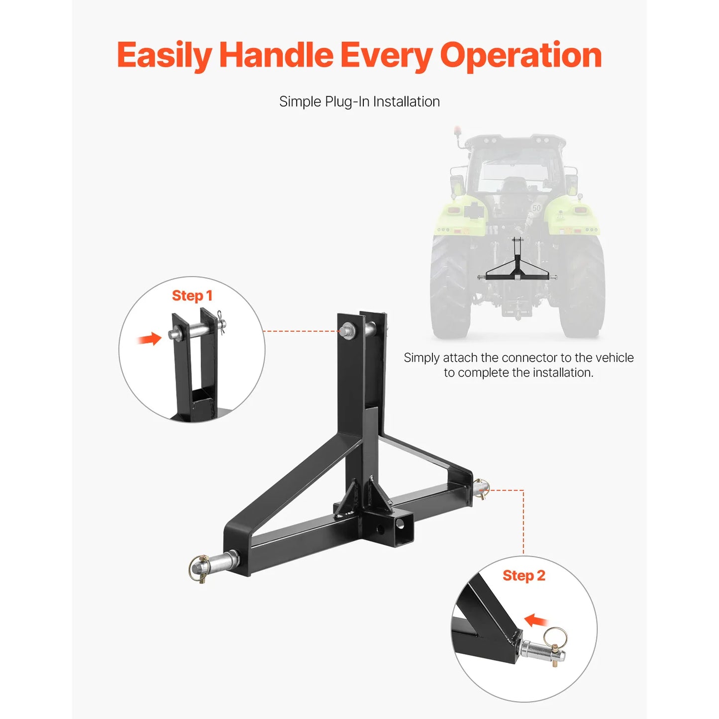 SucceBuy 3Point Trailer Hitch with 2in Receiver 3pt for Category 1Tractor 3000lbs Tow Drawbar Adapter Compatible with John Deere