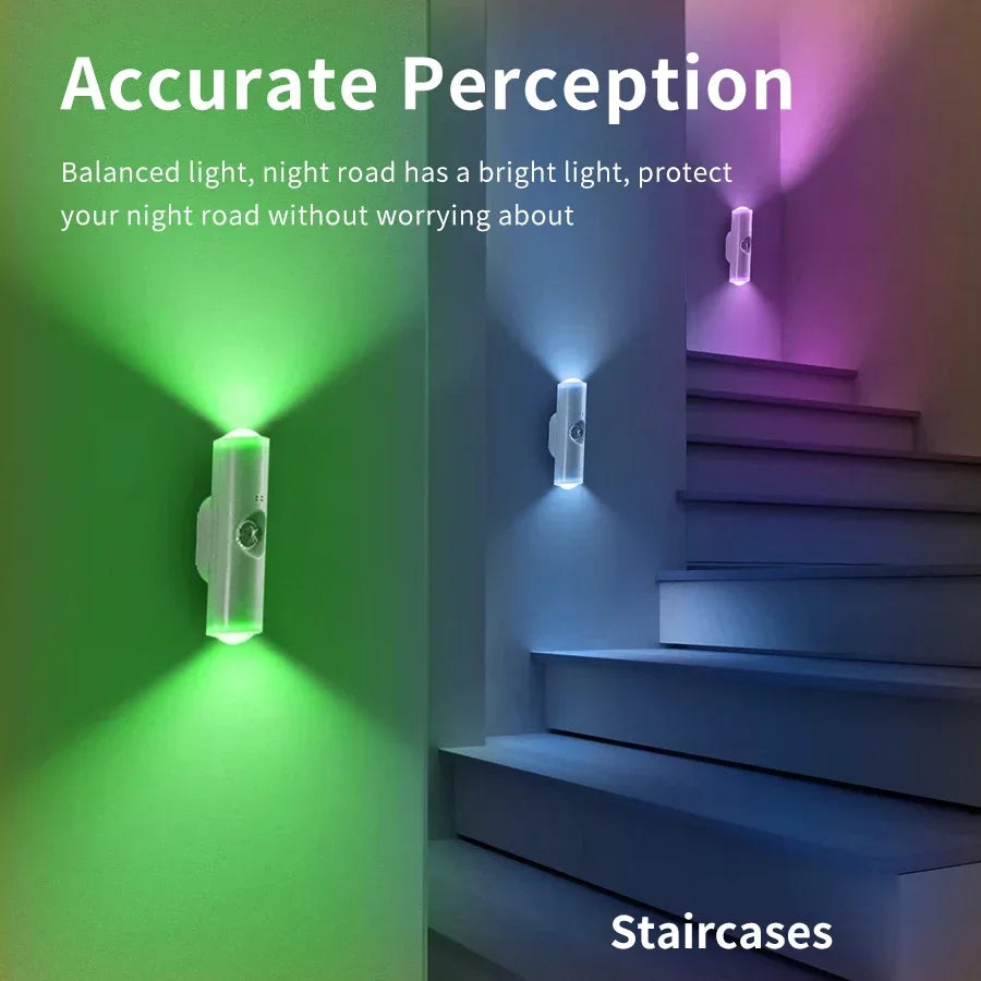Motion Sensor RGB Double-head LED Night Light Rechargeable Magnetic Wall Lamp Mood Ambient Light for Cabinet Hallway Stair Light
