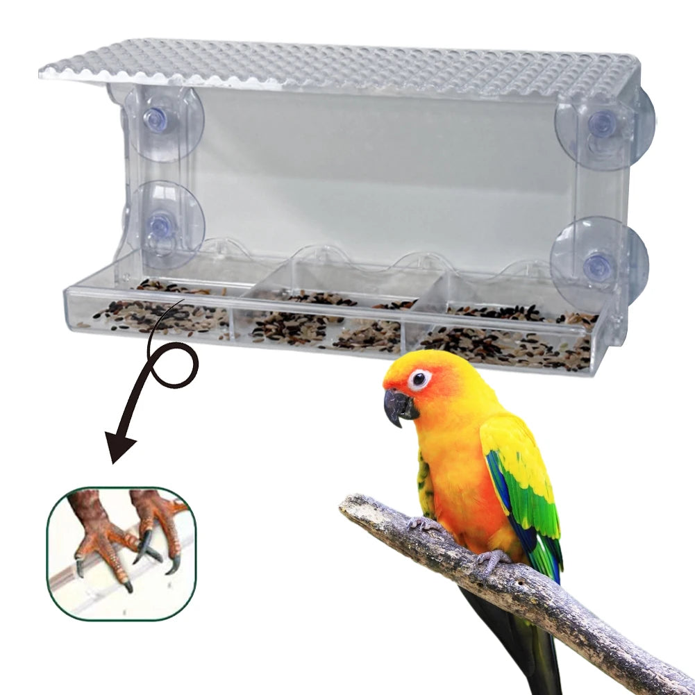 Window Mounted Feeder with Strong Suction Cups Transparent Bird Feeder Acrylic Hanging Birdhouse Feeder for Outside Garden Yard