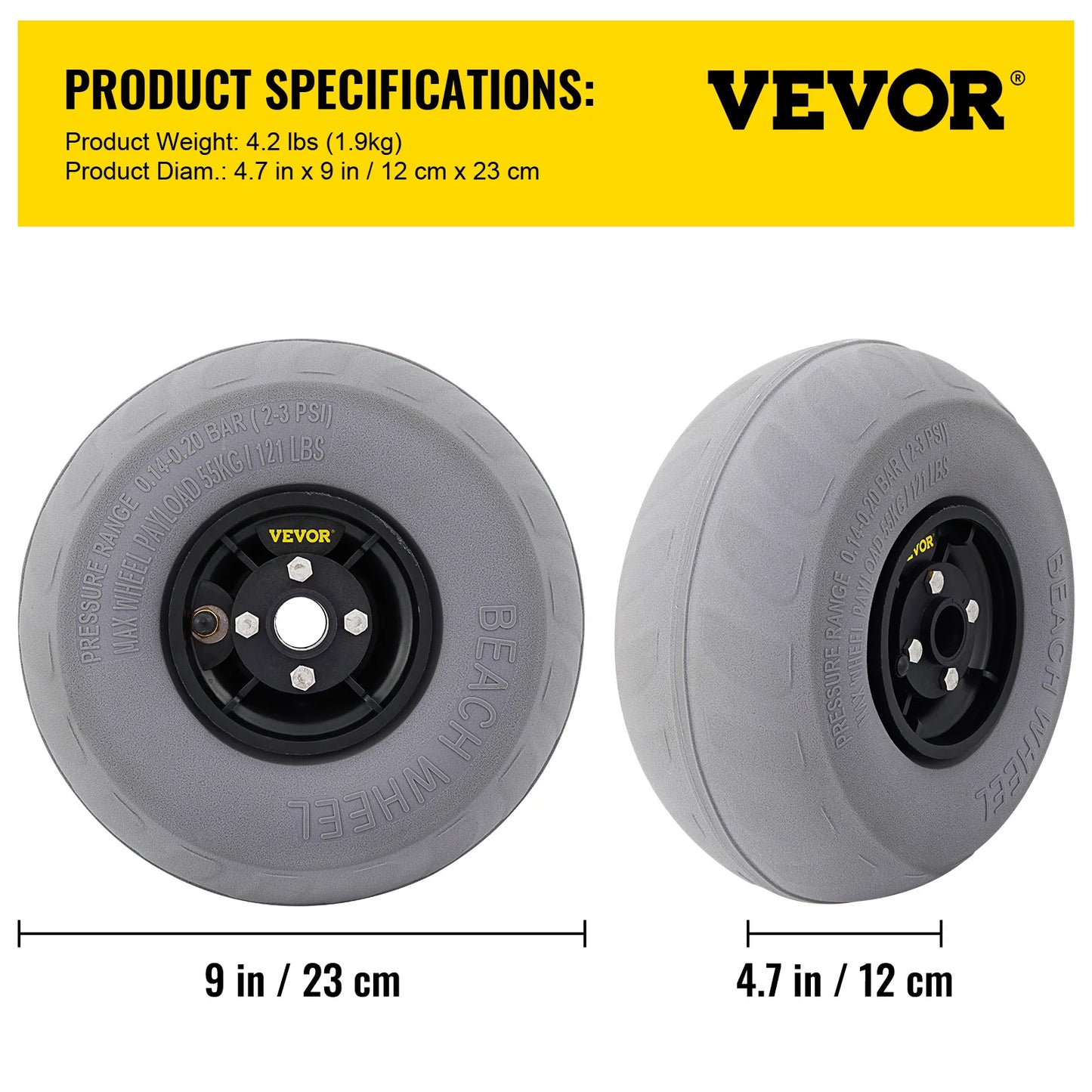 SucceBuy Beach Balloon Wheels 9/13/15.7" Replacement Sand Tires TPU Cart Tires for Kayak Dolly Canoe&Buggy w/ Free Air Pump 2Pcs