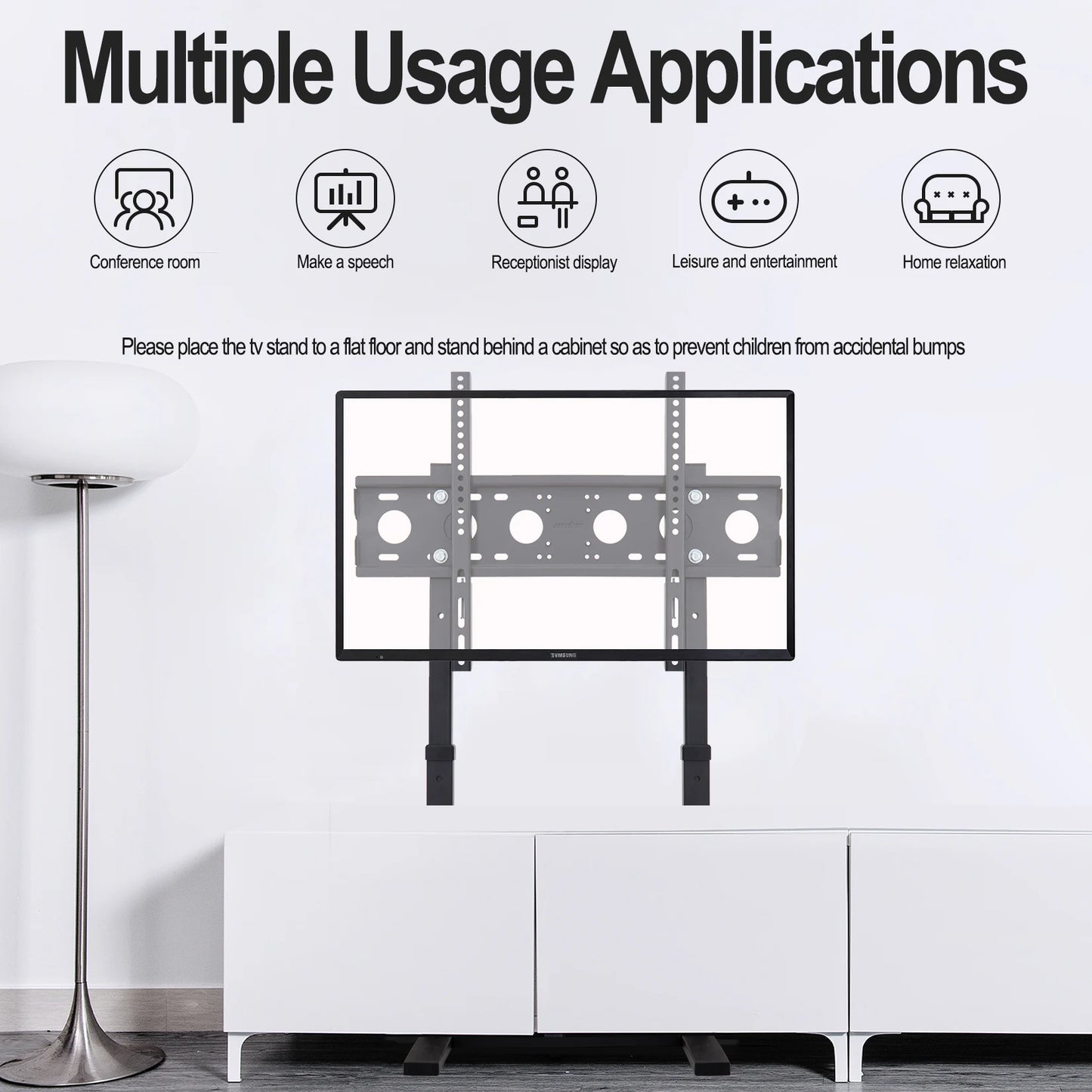 Heavy Duty TV Floor Stand Mount Adjustable Heights Free Standing for 32-100 Inches