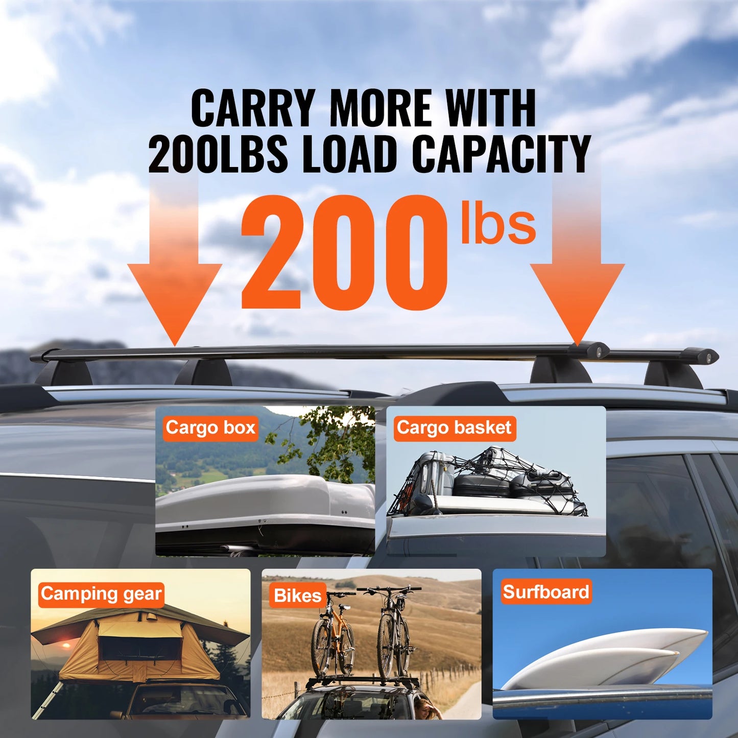 SucceBuy Roof Rack Cross Bars w/ Grooved Side Rails 200lbs Aluminum Crossbars with Locks for Rooftop Cargo Carrier Bag Luggage