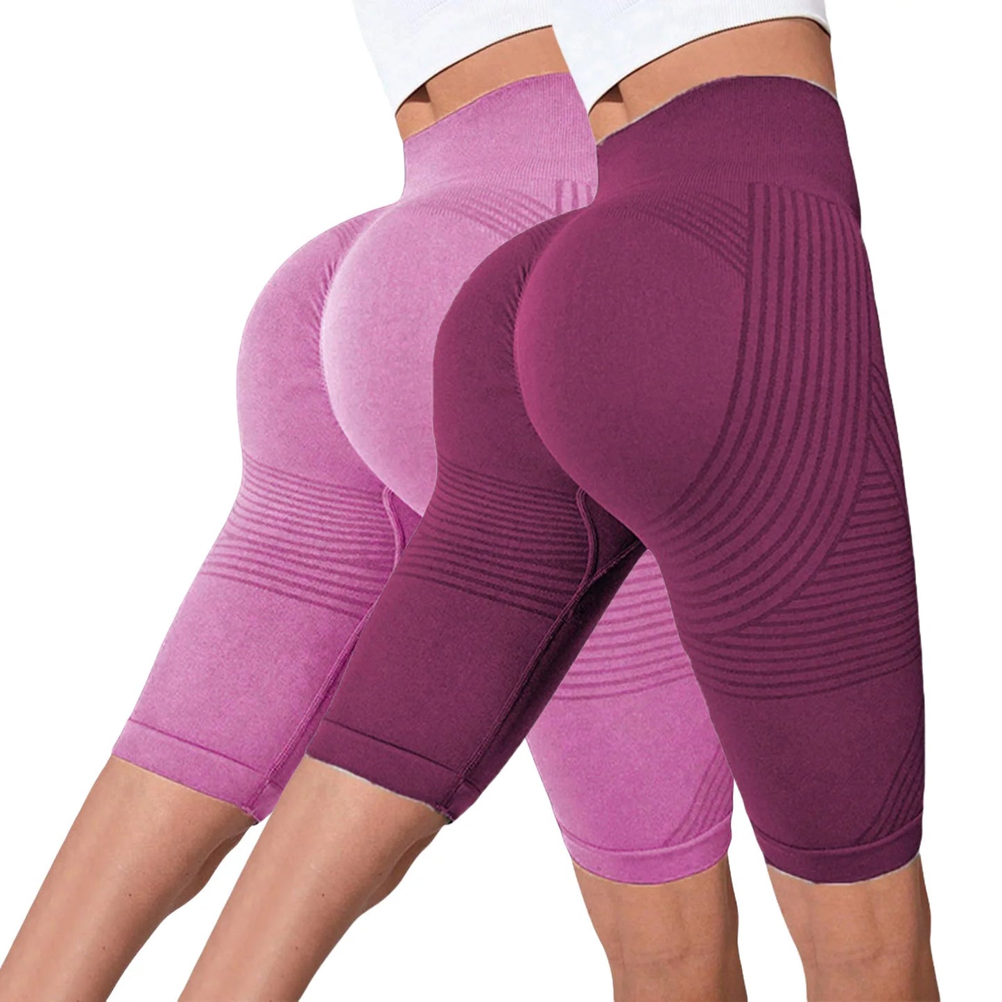 2-Pack of European and American hot-selling seamless hip-lifting fitness pants, belly-tight high-waisted peach hip yoga shorts