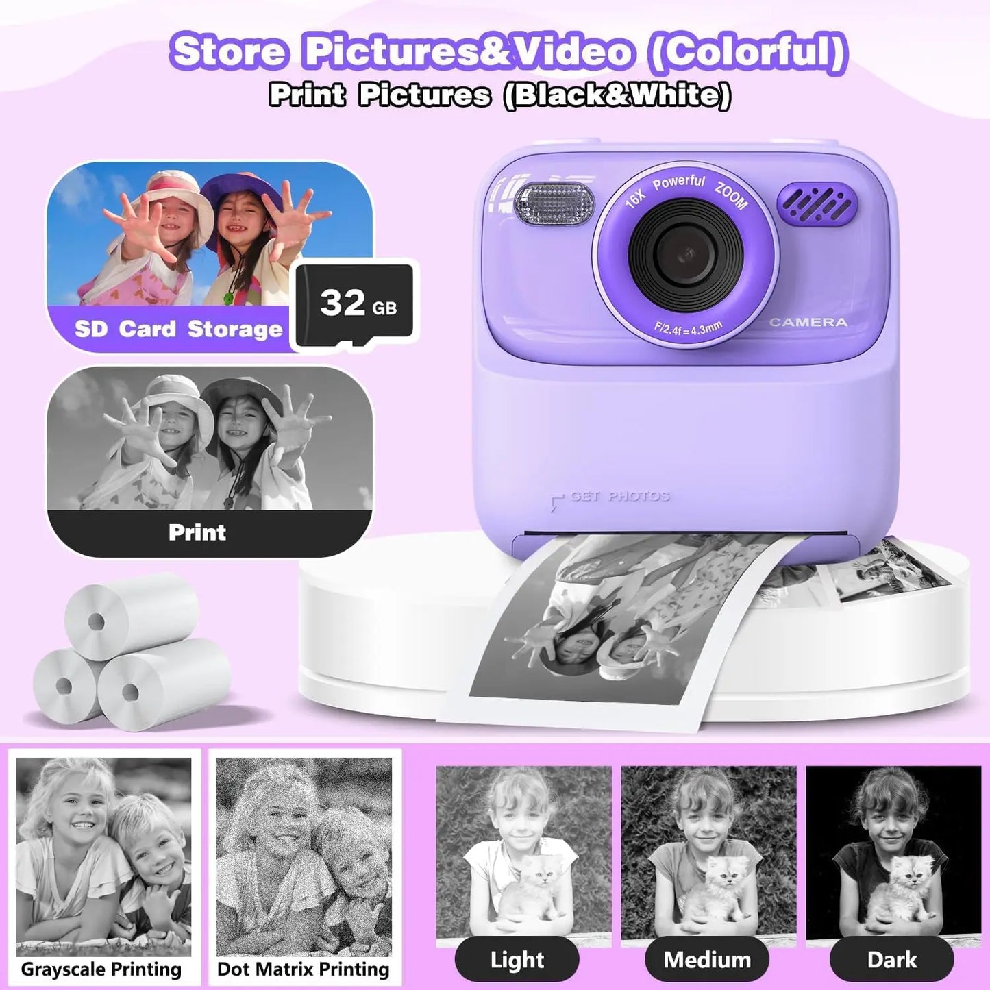 Mgaolo Kids Camera Instant Print Photo,Children Digital Camera Toys Gift with HD Video