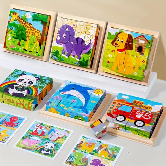 A Set of Six-Sided 3D Cube Puzzle Tray Wooden Children's Storage Toys Children's Educational Toys Fun Game