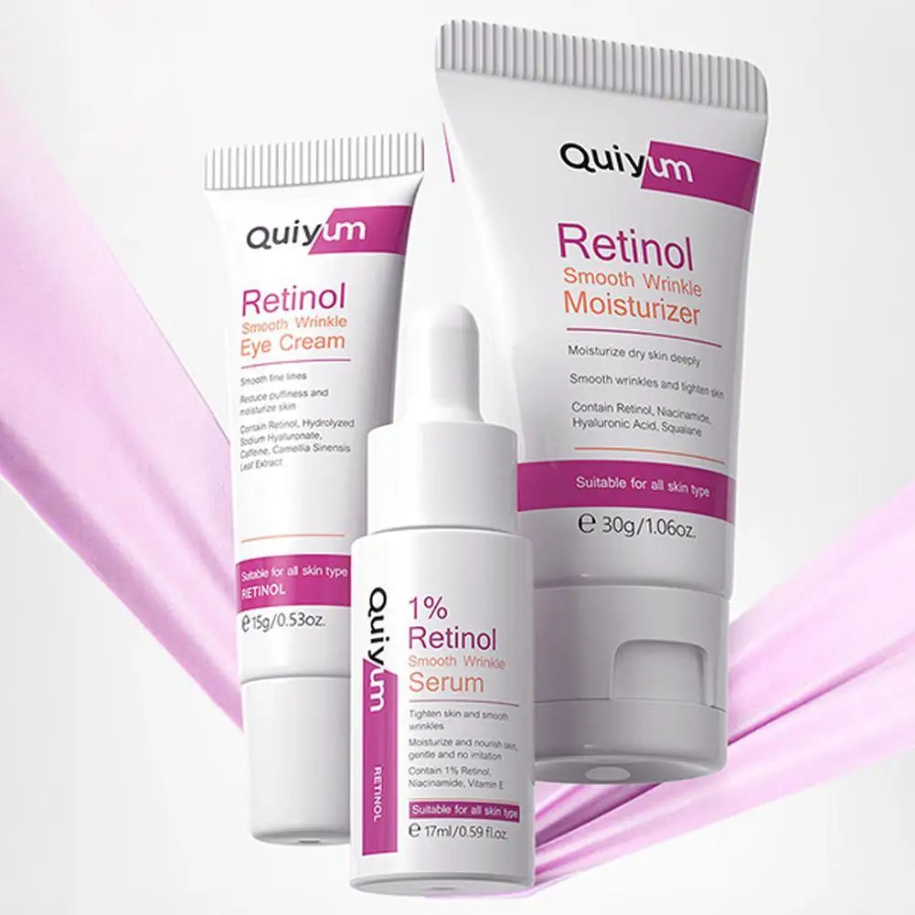 Retinol Smooth Wrinkle Skincare Set Moisturizing Firming Facial Skincare Routine Kit - Retinol Serum-Face Moisturizer-Eye Cream